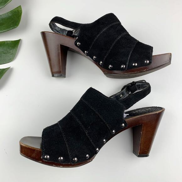 a.n.a Shoes - ANA A New Approach Slingback Heels Black Suede Platform Studded Retro Women's 8